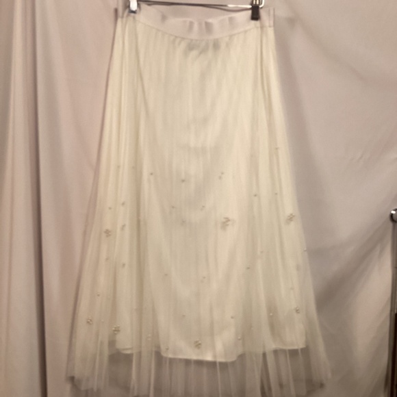 Eva Franco Anthropologie whit pleated mesh skirt with  Pearl studs and tulle nwt - Picture 7 of 11